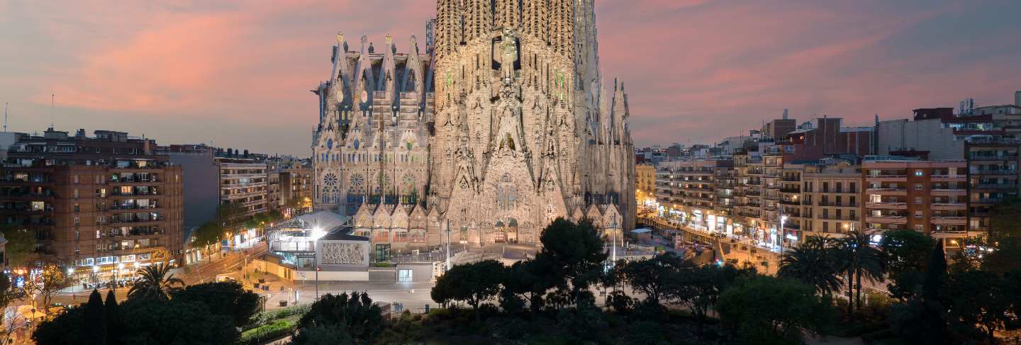 Aerial view of the sagrada familia, a large roman catholic church in barcelona